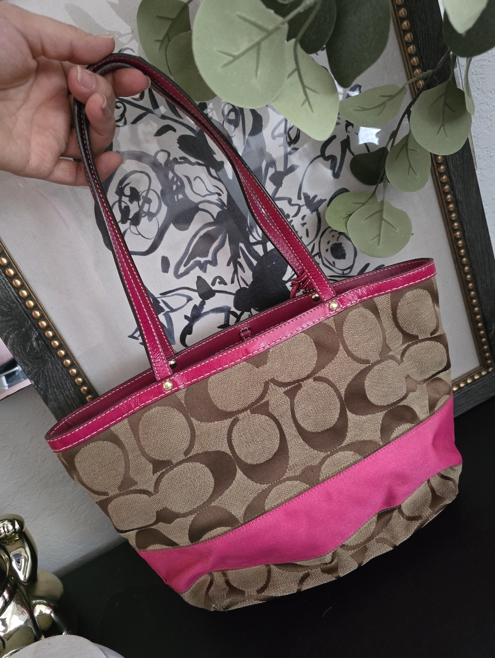 Coach Vintage Monogram Signature Stripe Tote Bag Y2K Women's Pink And Brown - Picture 6 of 10